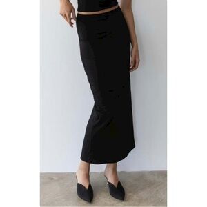 TROIS Kendall Skirt - Black Jersey Knit High Back Slit Midi Skirt sz S